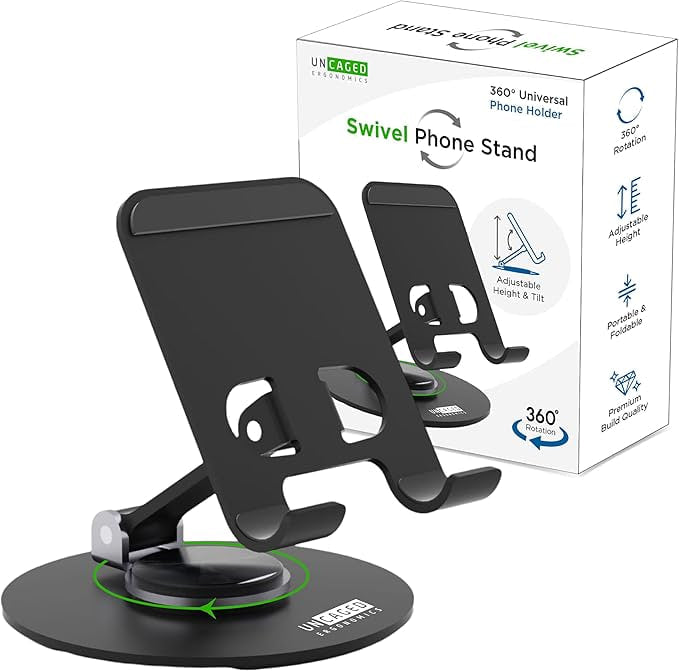Support Téléphone Bureau Pliable Rotatif 360° en Aluminium – Universel pour Smartphone & Tablette