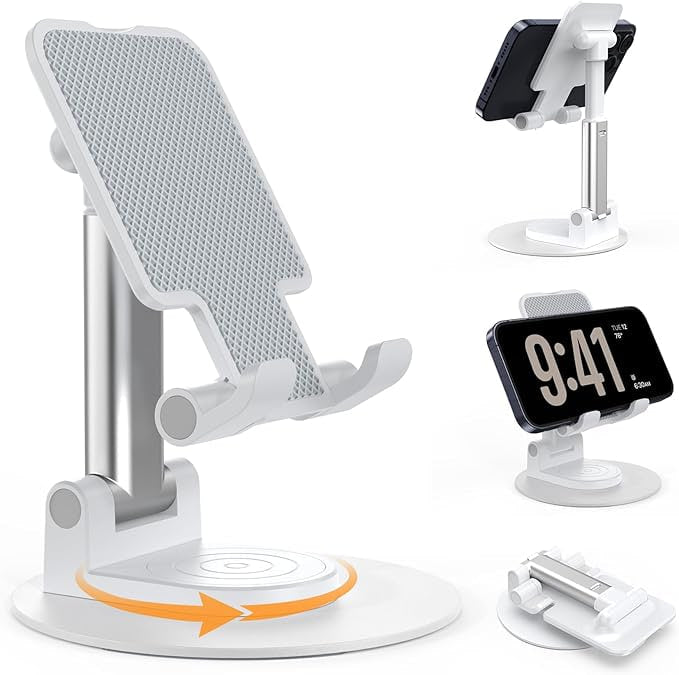 Support Téléphone Bureau Pliable Rotatif 360° en Aluminium – Universel pour Smartphone & Tablette
