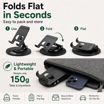 Support Téléphone Bureau Pliable Rotatif 360° en Aluminium – Universel pour Smartphone & Tablette