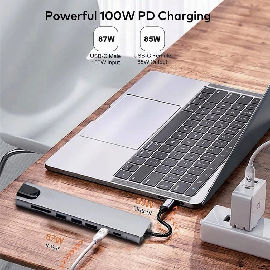 Hub USB-C 8 en 1 – HDMI 4K, Ethernet, PD 100W + Adaptateur offert
